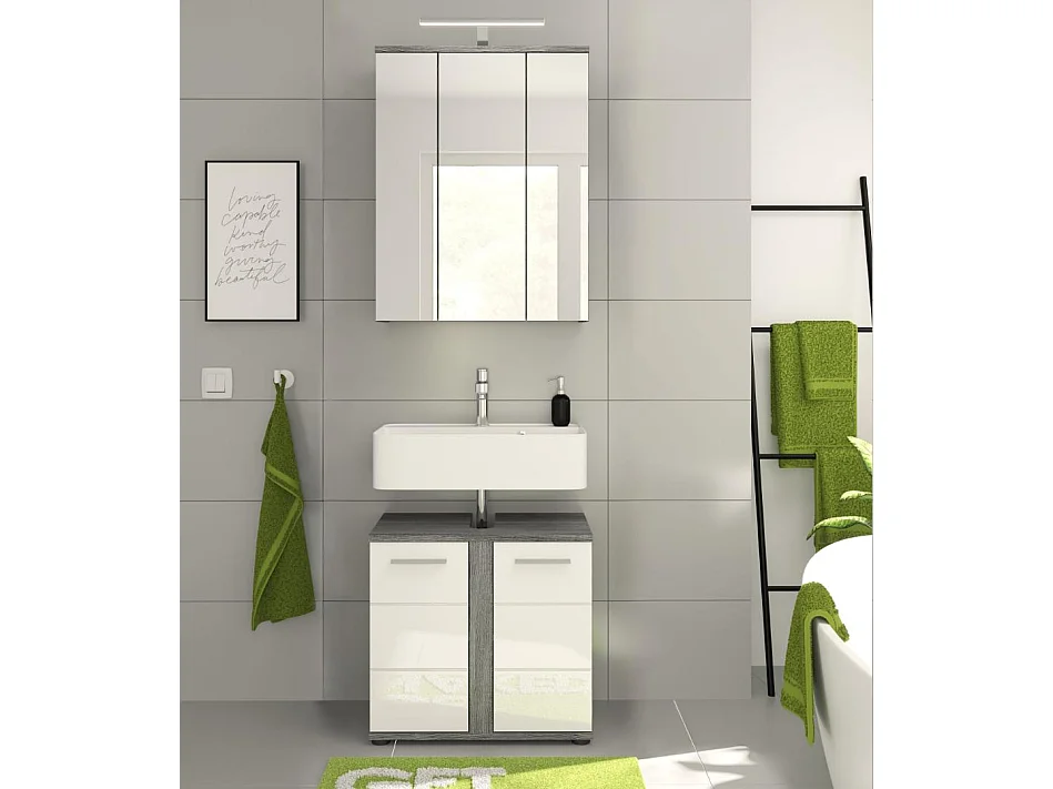 Blake Badmöbelset B9 Inkl. Beleuchtung Weiß hochglanz, grau.
