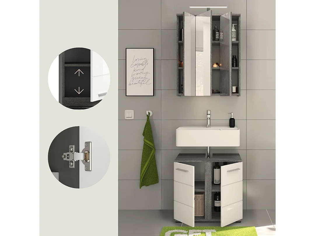 Blake Badmöbelset B9 Inkl. Beleuchtung Weiß hochglanz, grau.