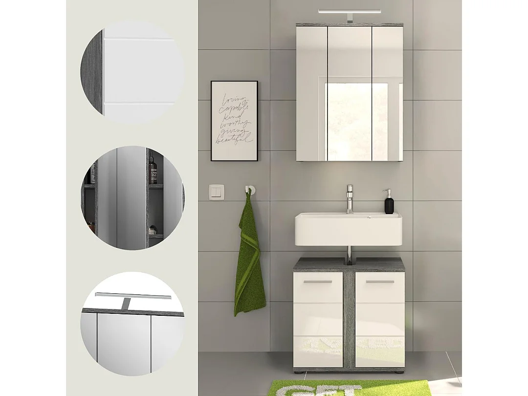 Blake Badmöbelset B9 Inkl. Beleuchtung Weiß hochglanz, grau.