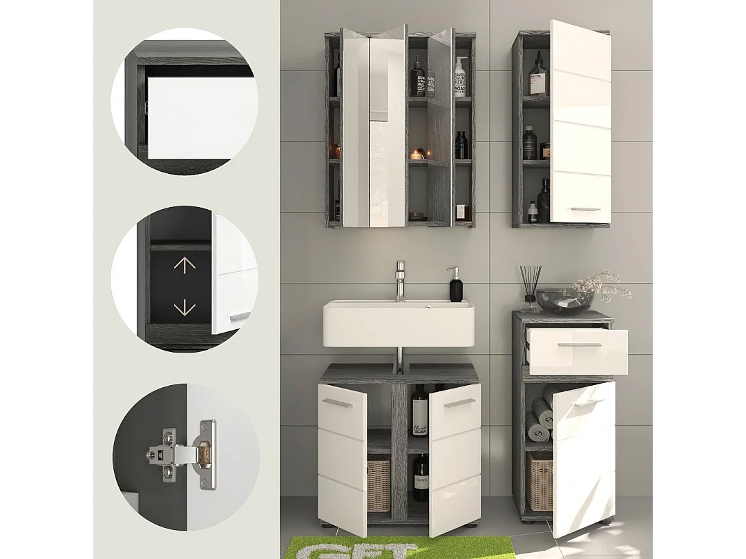 Blake Badmöbelset B8 Weiß hochglanz, grau.