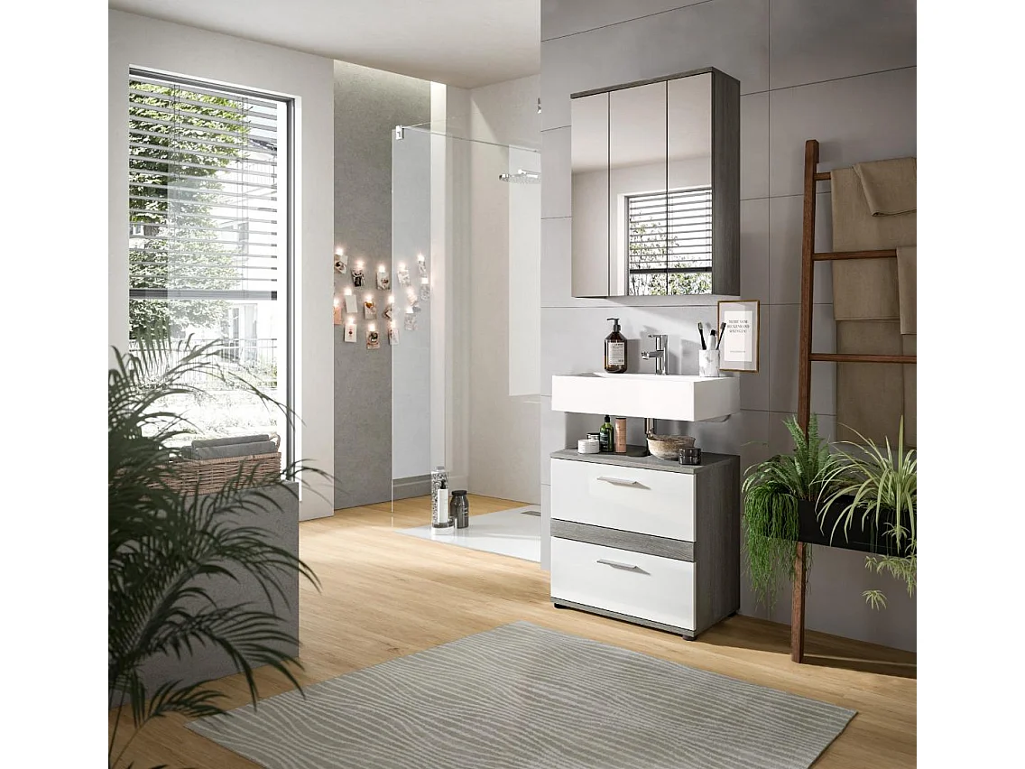 Blake Badmöbelset B2 Weiß hochglanz, grau.