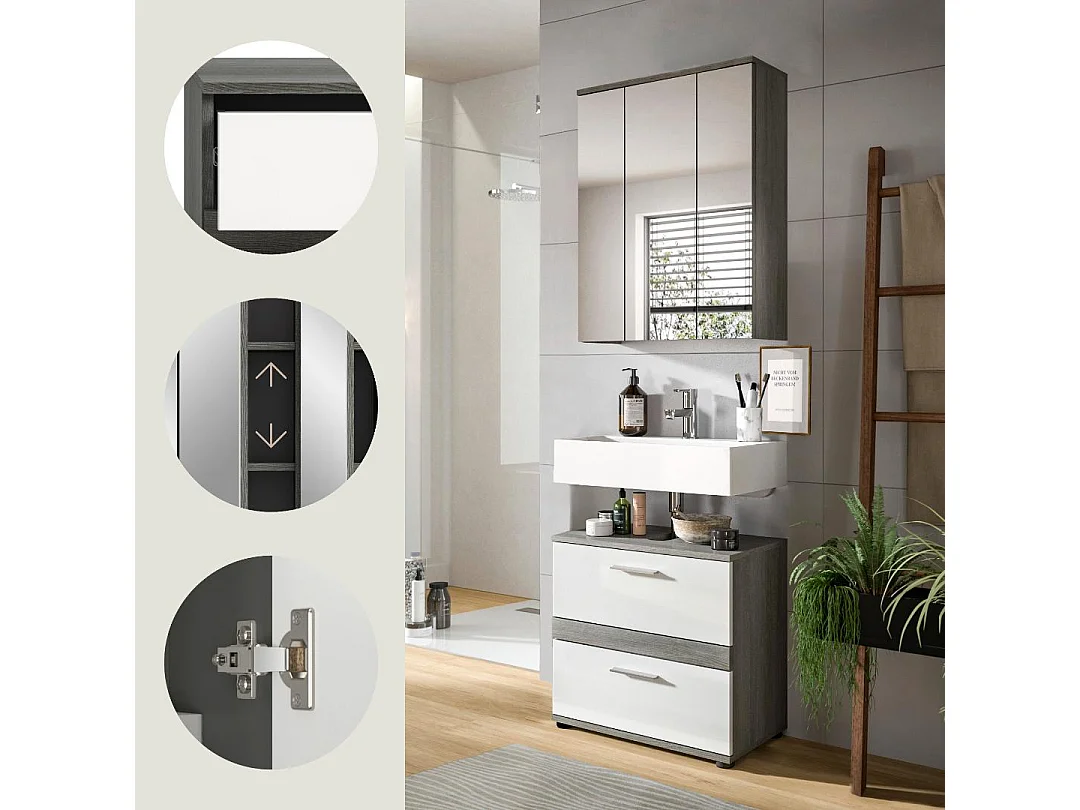 Blake Badmöbelset B2 Weiß hochglanz, grau.