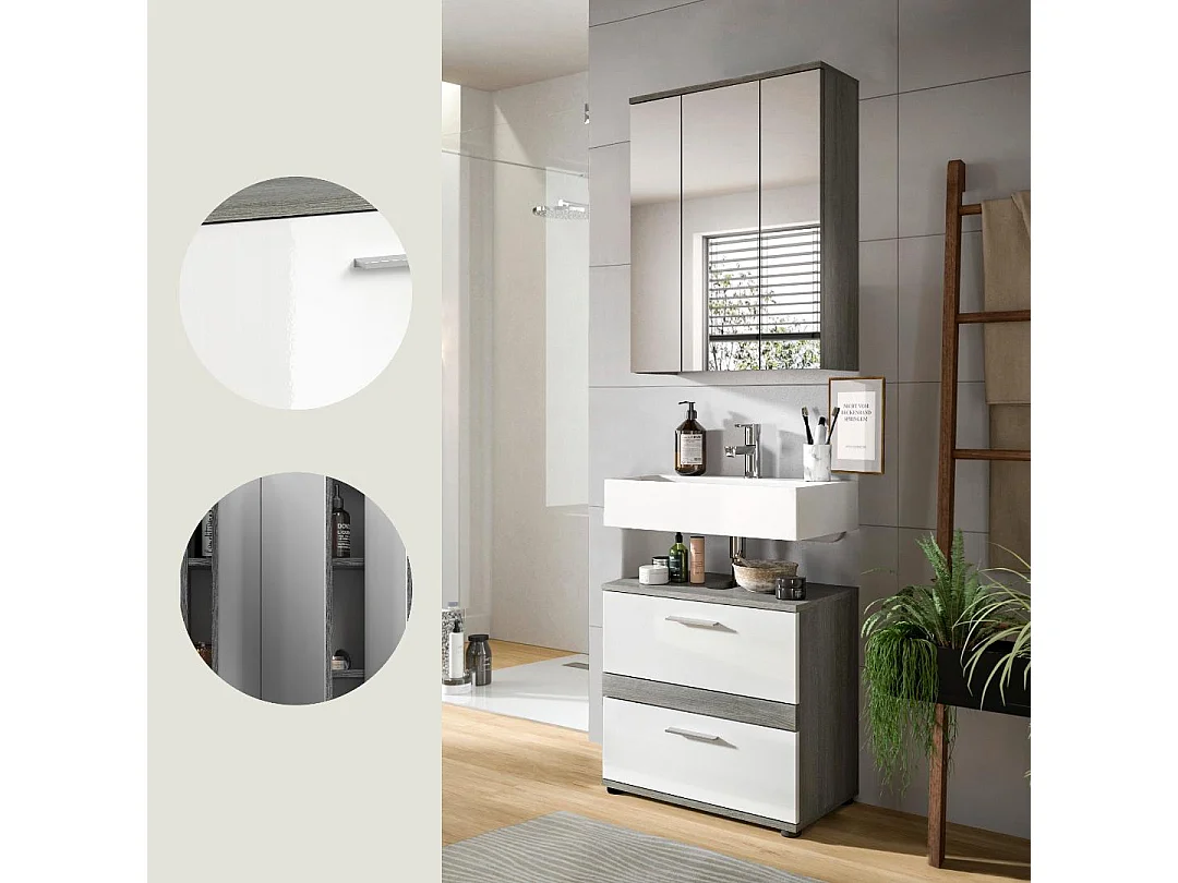 Blake Badmöbelset B2 Weiß hochglanz, grau.