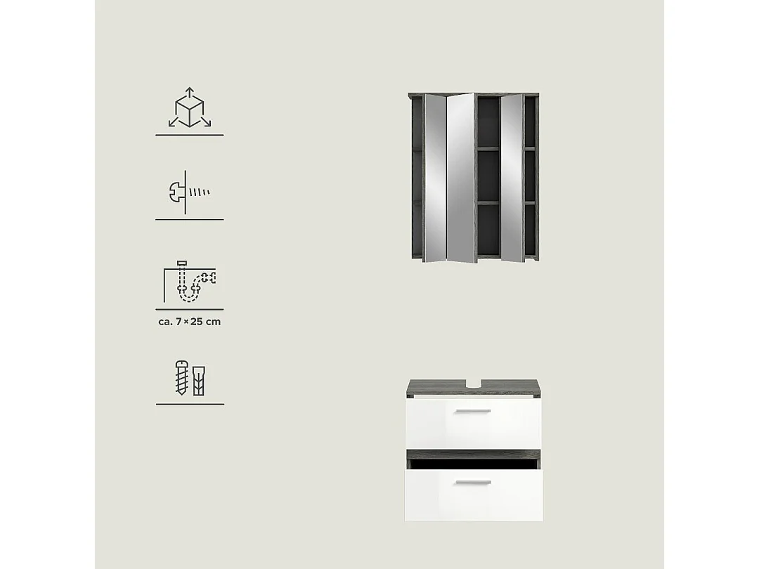 Blake Badmöbelset B2 Weiß hochglanz, grau.