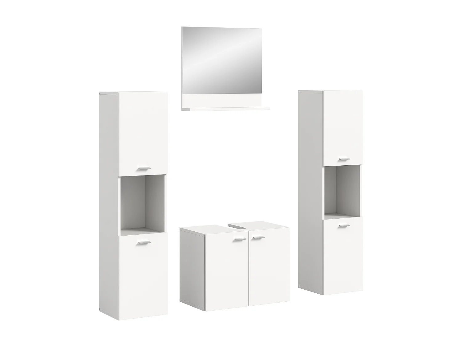 Boston - Ensemble de 4 meubles de salle de bains (L/H/P : 137x186x33 cm) en mélaminé  blanc, vasque non incluse