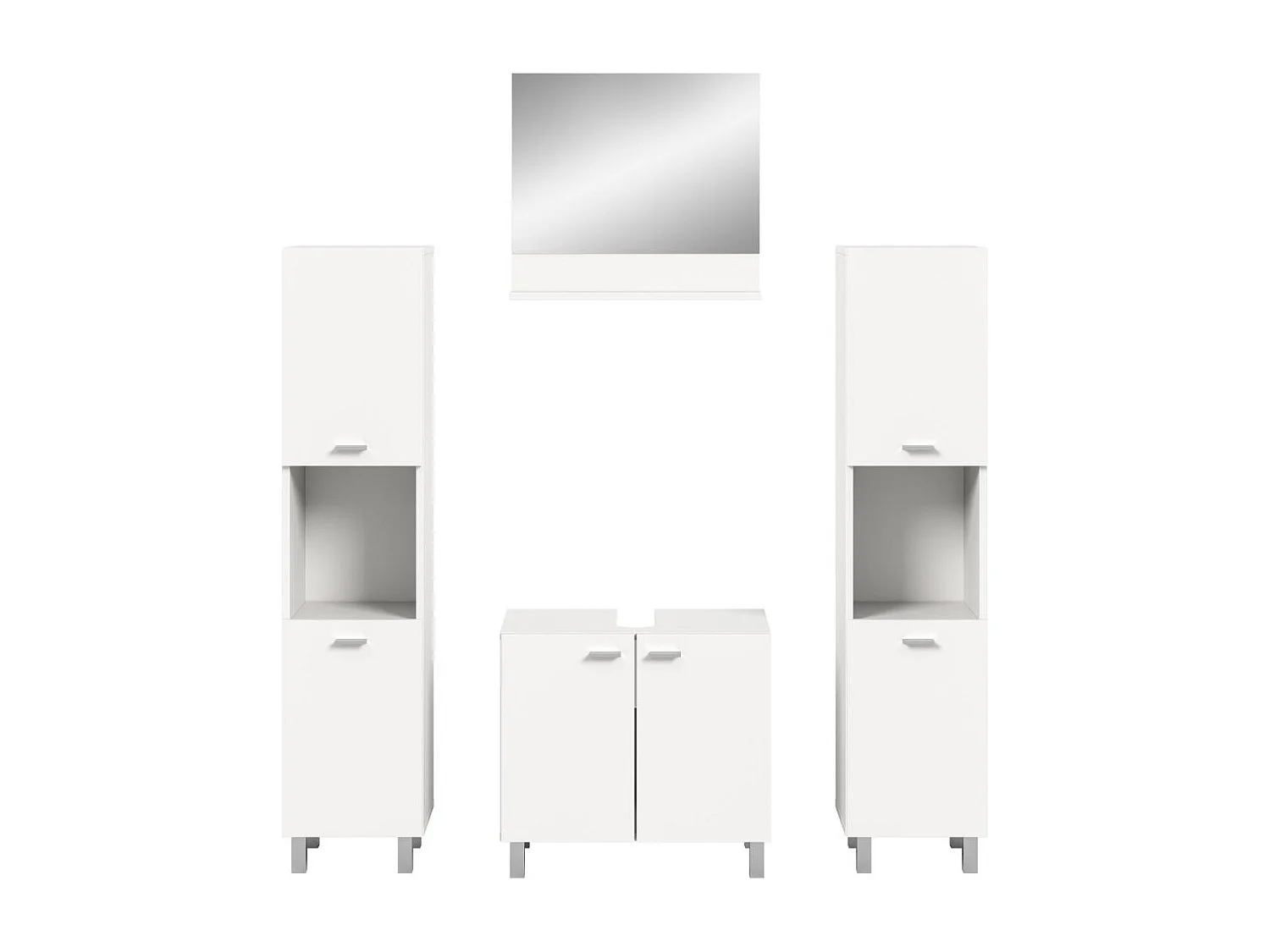 Boston - Ensemble de 4 meubles de salle de bains (L/H/P : 137x186x33 cm) en mélaminé  blanc, vasque non incluse