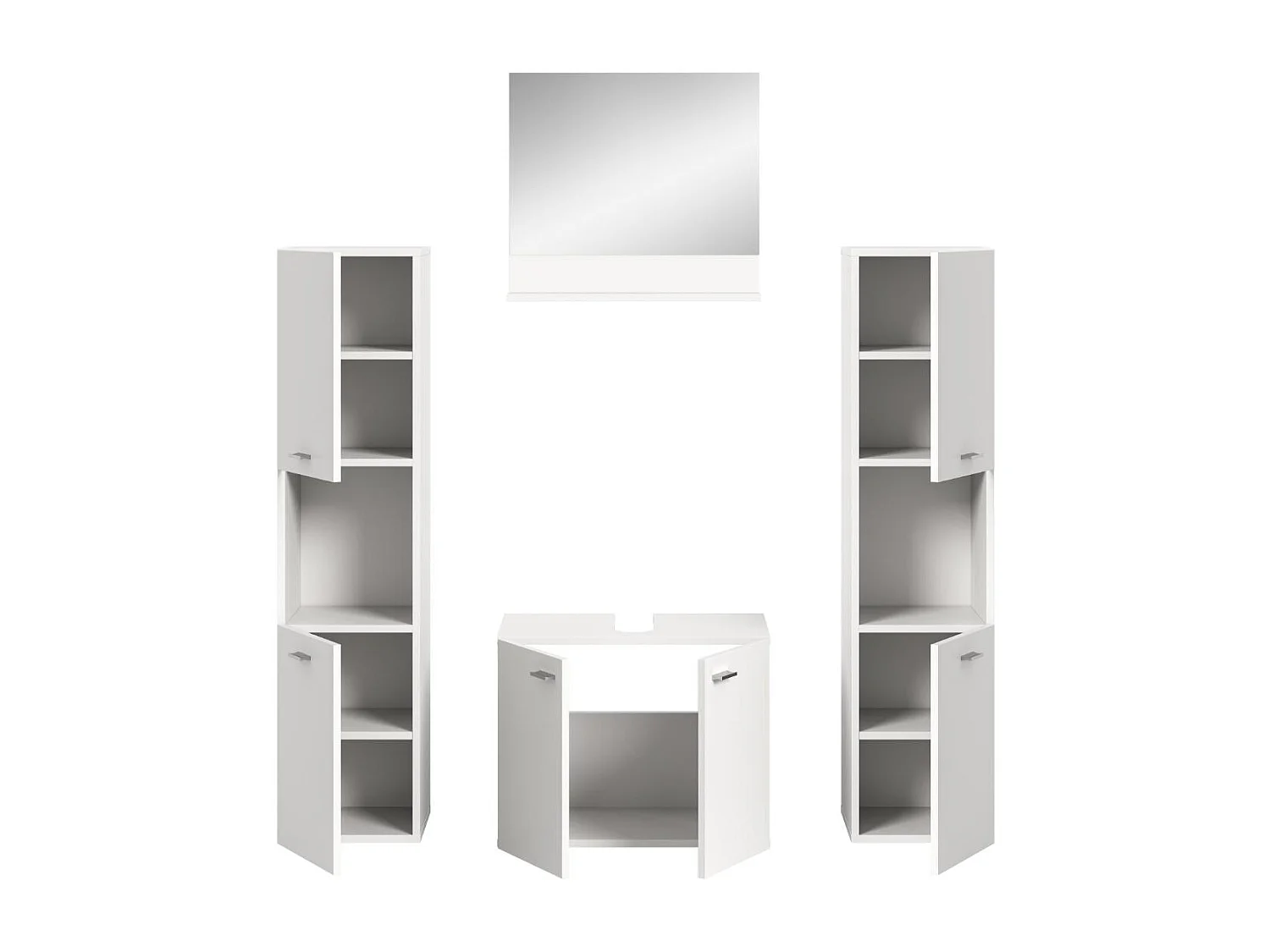 Boston - Ensemble de 4 meubles de salle de bains (L/H/P : 137x186x33 cm) en mélaminé  blanc, vasque non incluse