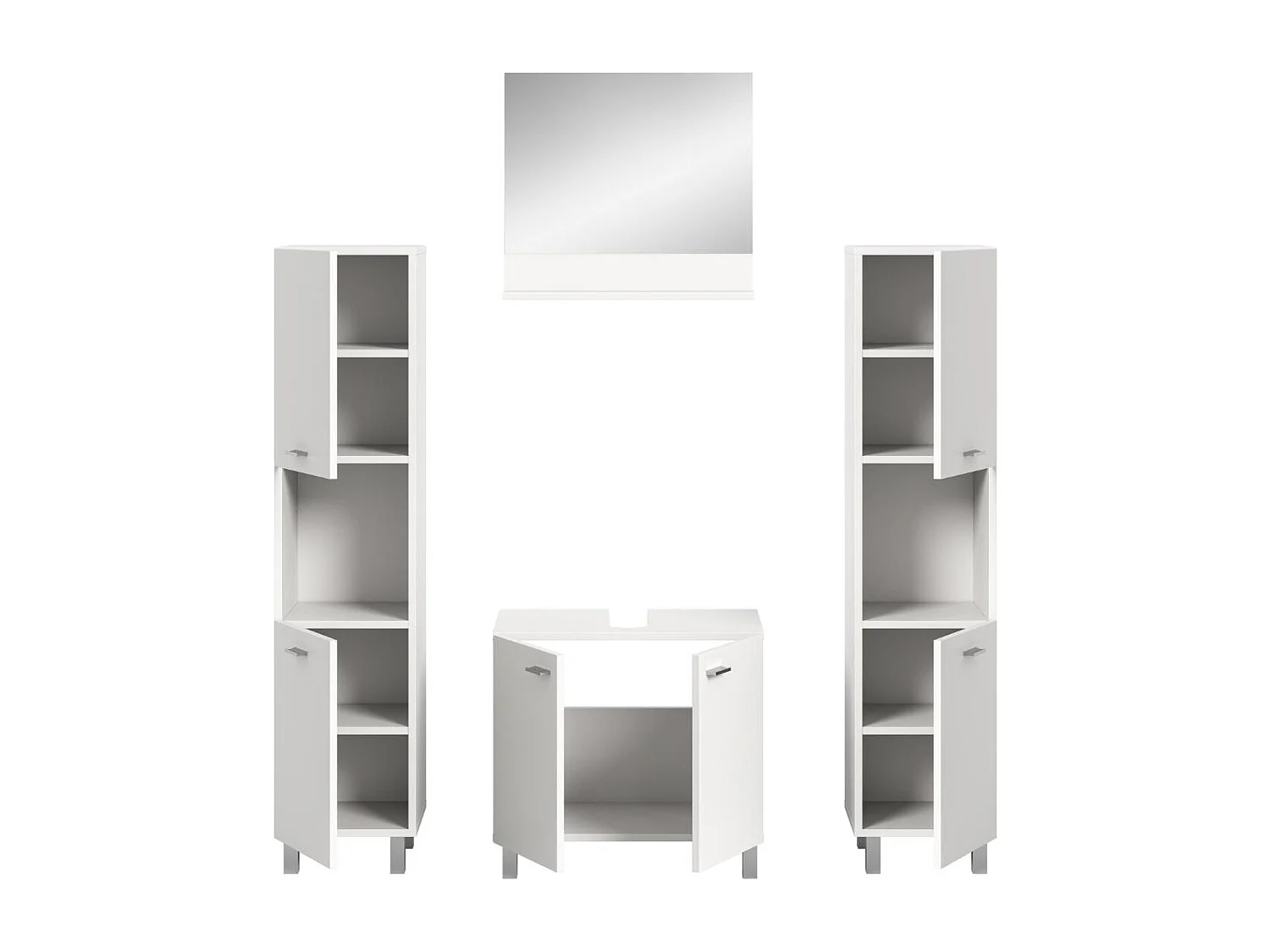 Boston - Ensemble de 4 meubles de salle de bains (L/H/P : 137x186x33 cm) en mélaminé  blanc, vasque non incluse