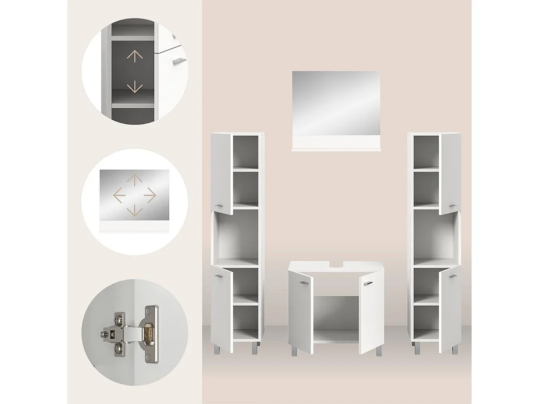 Boston - Ensemble de 4 meubles de salle de bains (L/H/P : 137x186x33 cm) en mélaminé  blanc, vasque non incluse