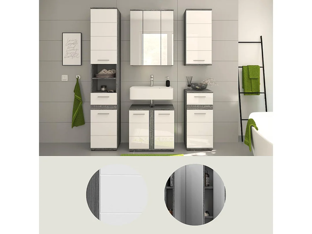 Blake Badmöbelset B7 Weiß hochglanz, grau.