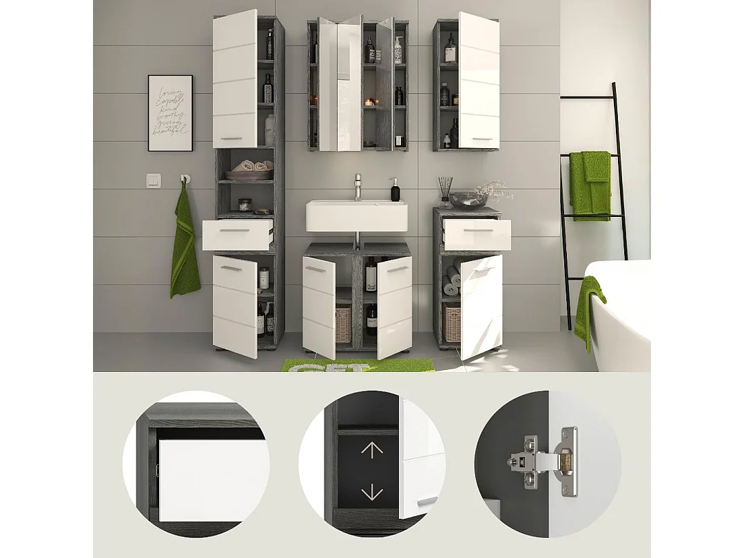 Blake Badmöbelset B7 Weiß hochglanz, grau.