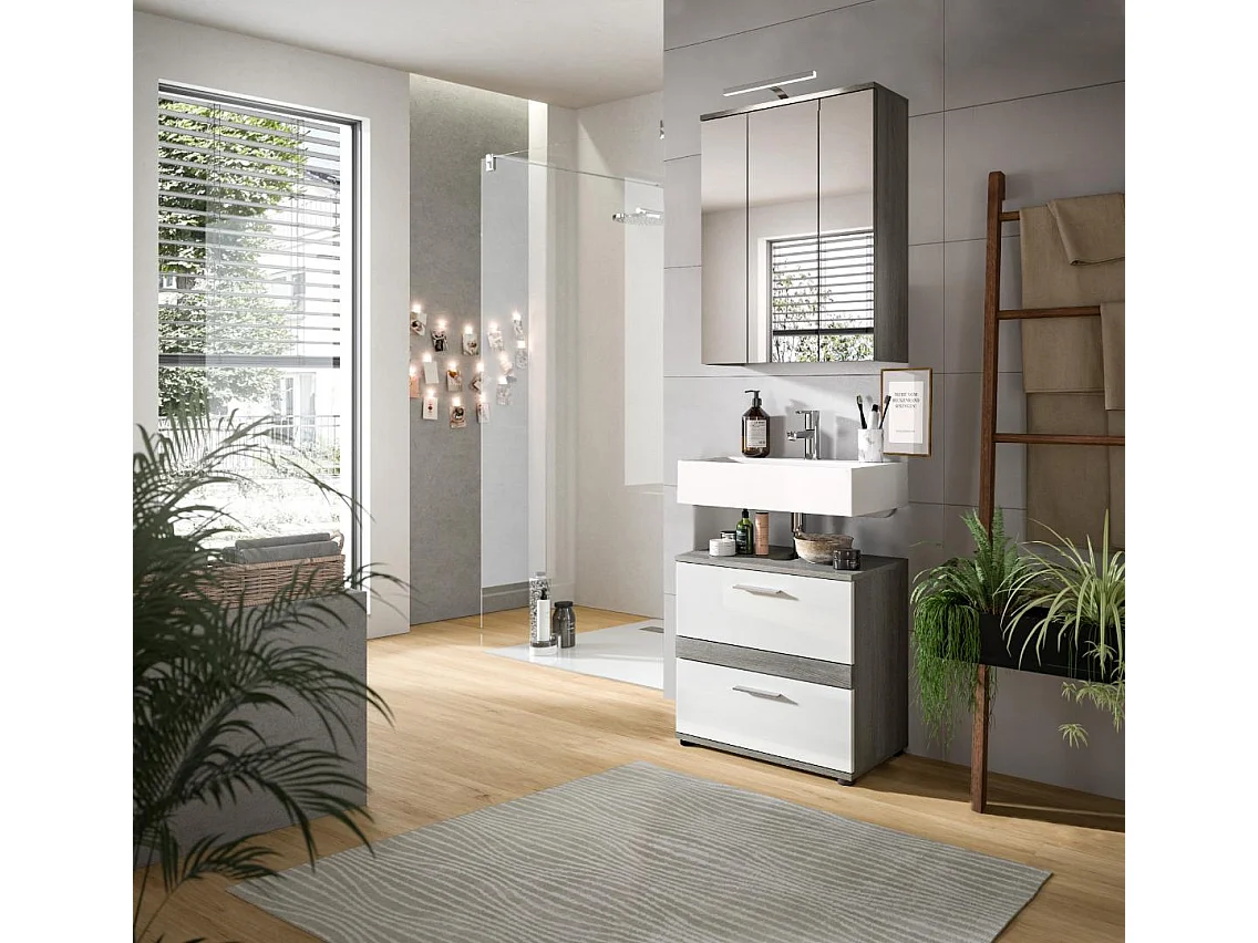 Blake Badmöbelset B10 Inkl. Beleuchtung Weiß hochglanz, grau.