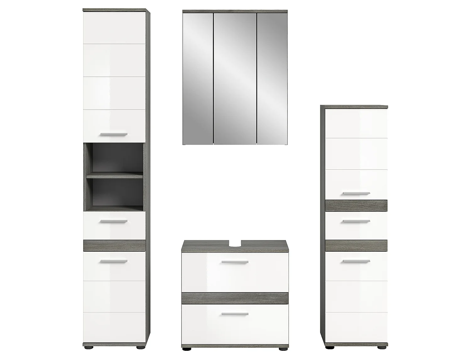 Blake Badmöbelset B4 Weiß hochglanz, grau.