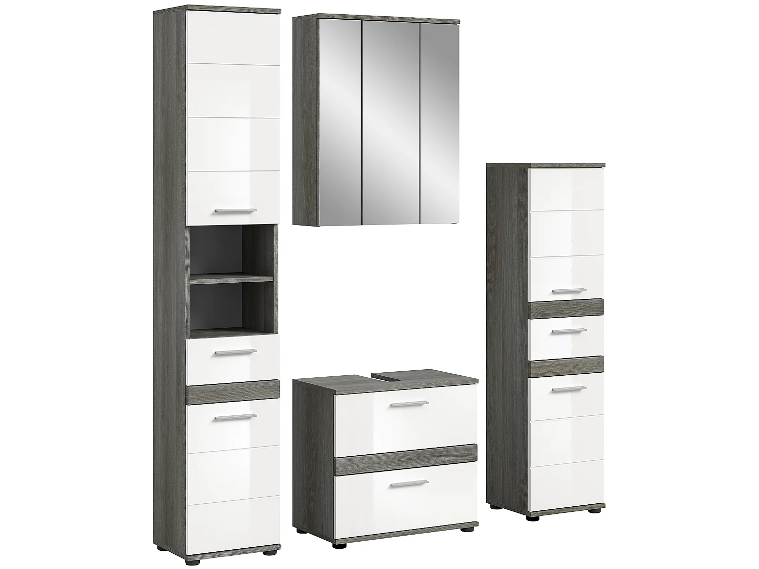 Blake Badmöbelset B4 Weiß hochglanz, grau.