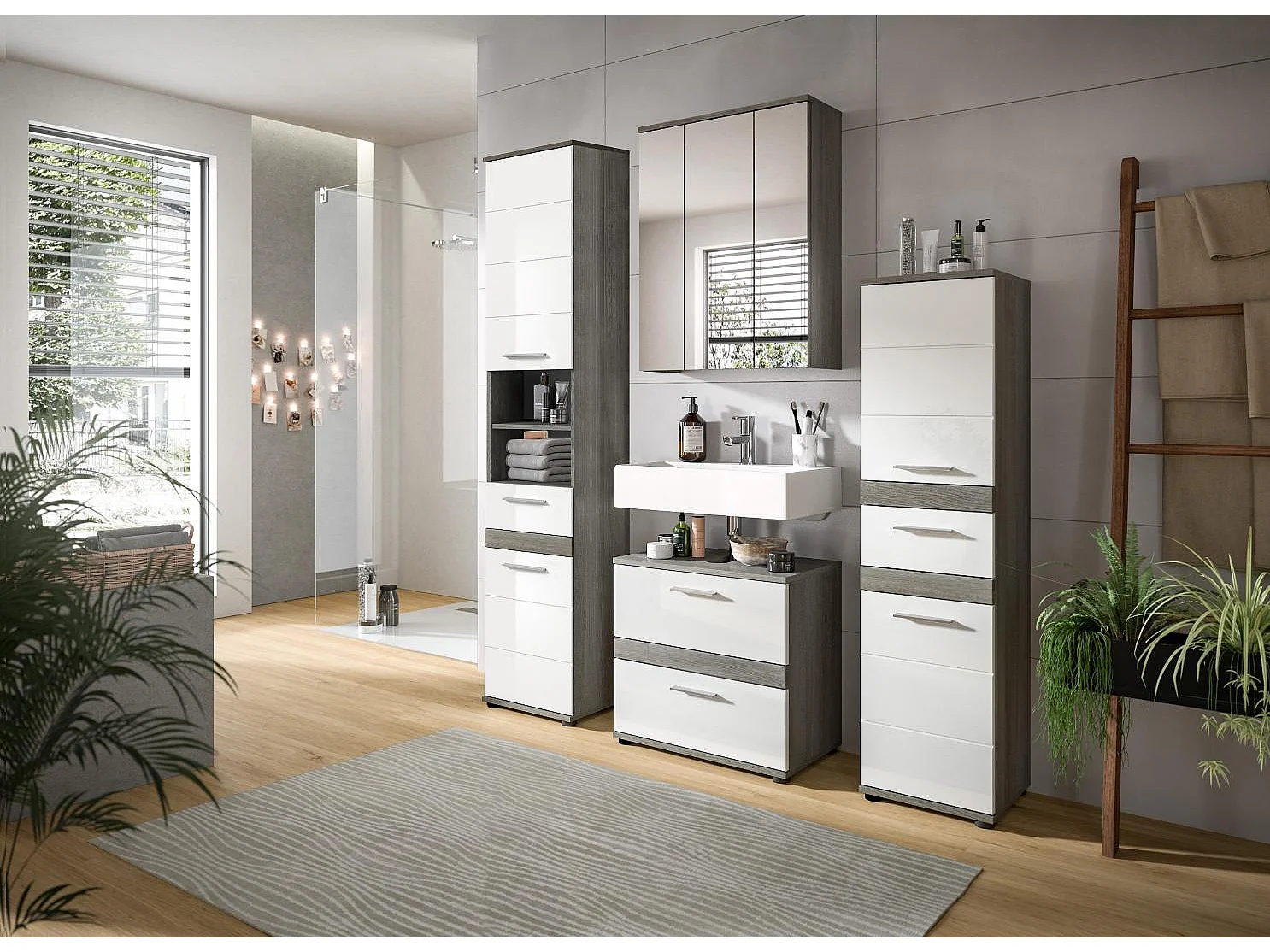 Blake Badmöbelset B4 Weiß hochglanz, grau.