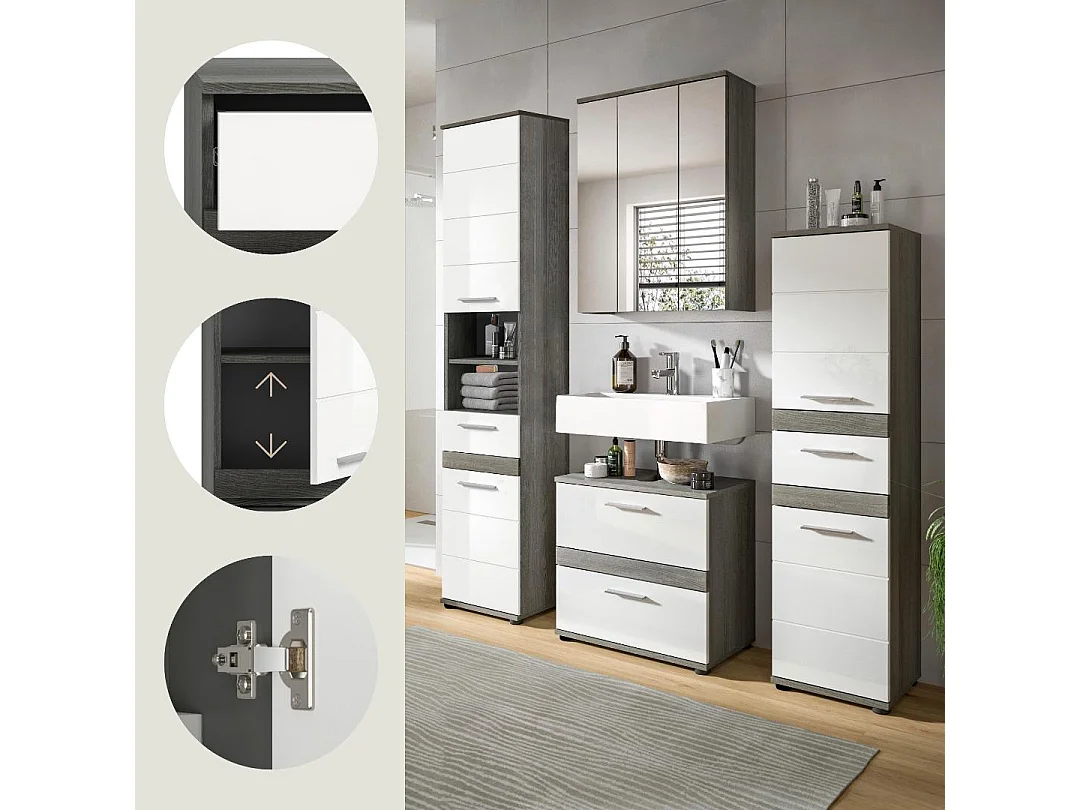 Blake Badmöbelset B4 Weiß hochglanz, grau.