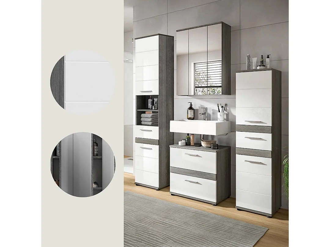 Blake Badmöbelset B4 Weiß hochglanz, grau.