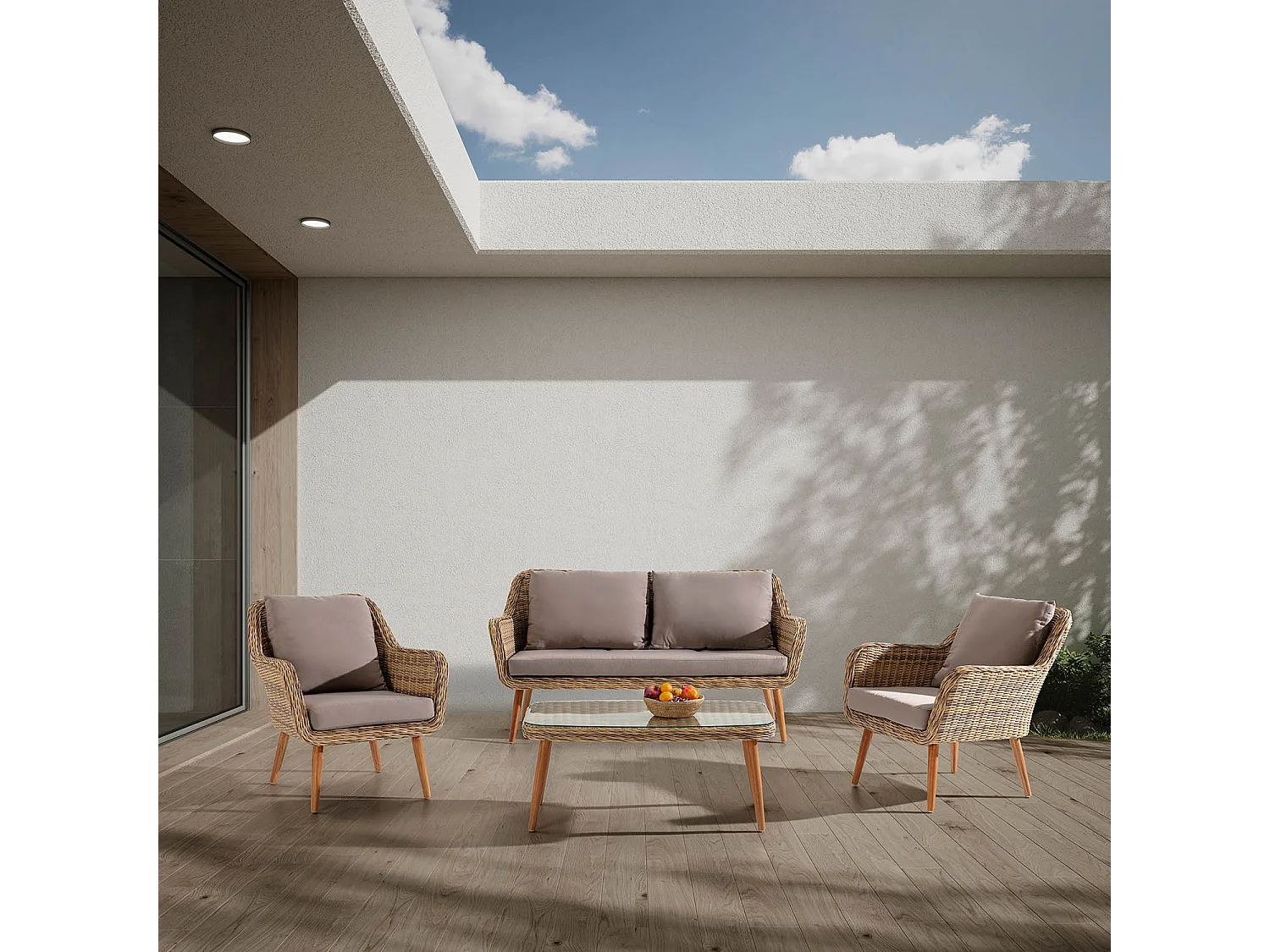 Conjunto Muebles de jardín Lila de ratán sintético, 4 Piezas