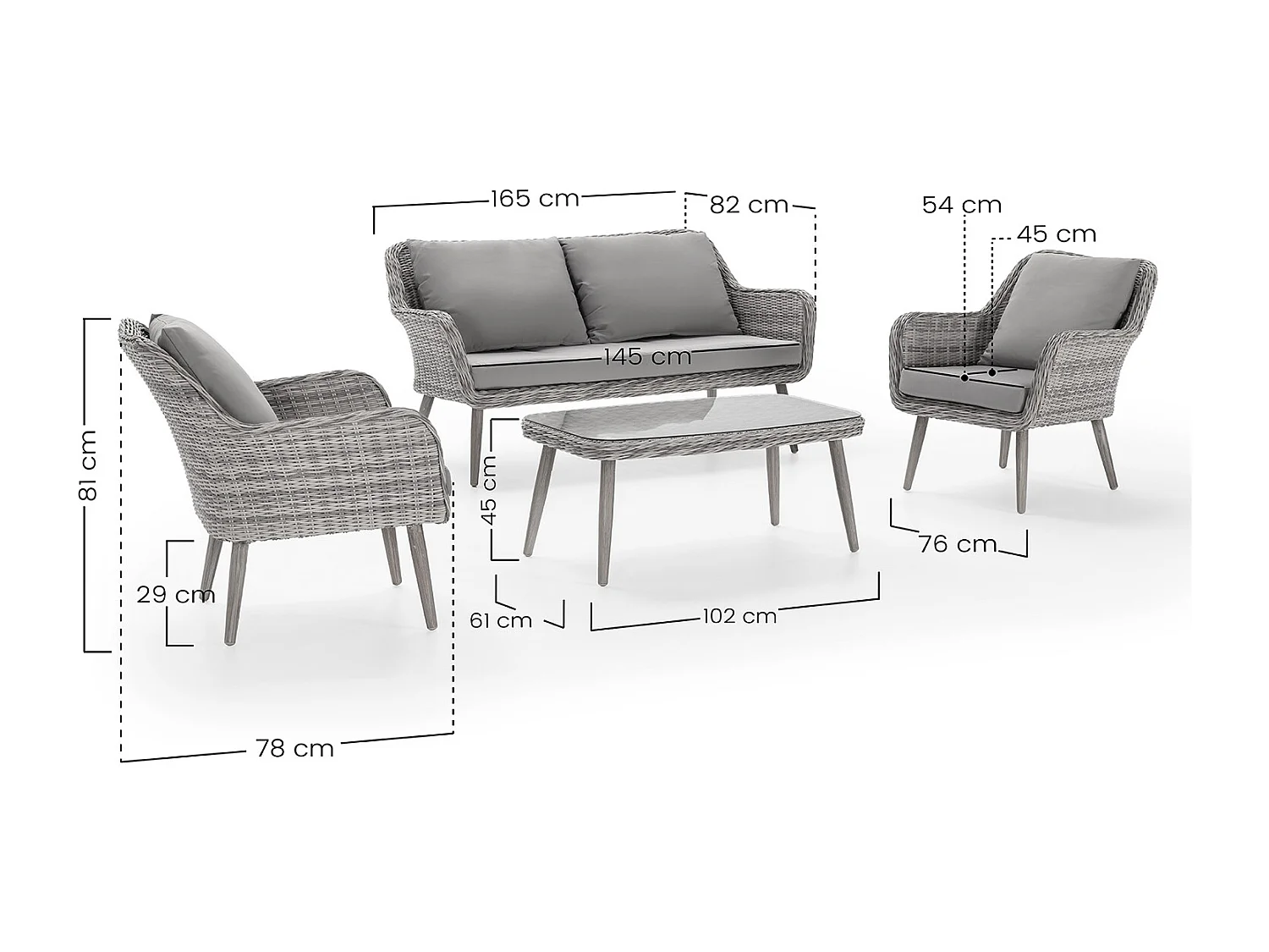 Conjunto Muebles de jardín Lila de ratán sintético, 4 Piezas
