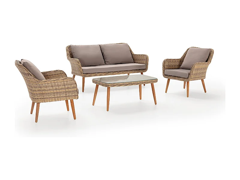 Conjunto Muebles de jardín Lila de ratán sintético, 4 Piezas