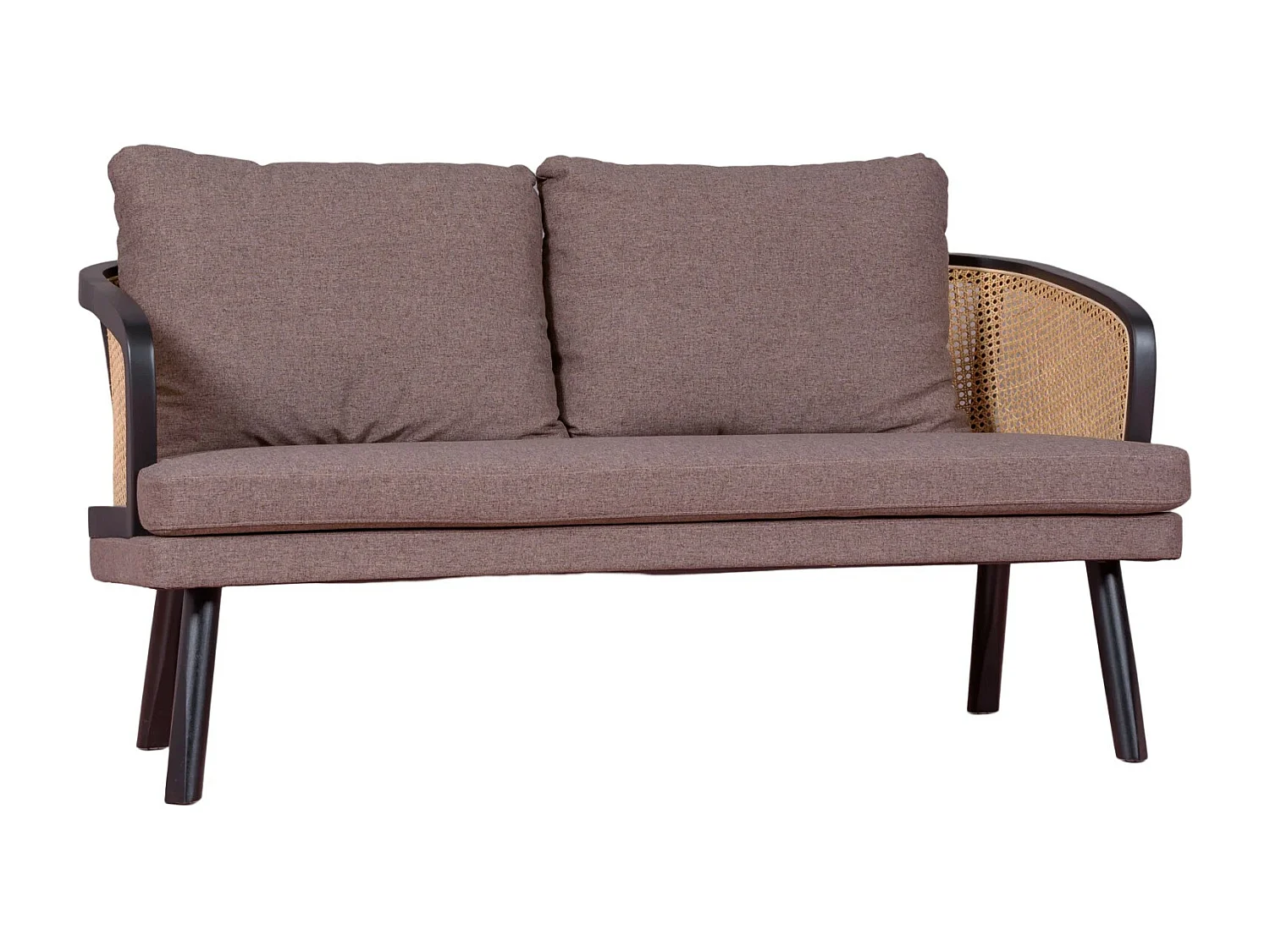 Vintage retro bank in natuurlijk rotan en katoenen kussen - Leeds - Zwart