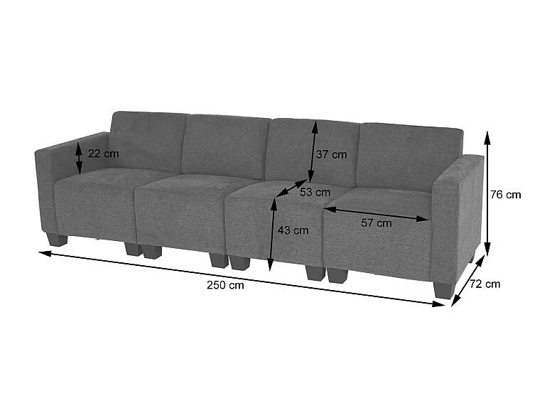 Modular Canapé 4 places Lyon, tissu/textile - gris