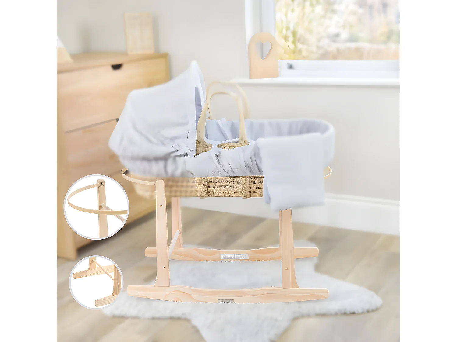 Pieds de chaise à bascule pour moïse bois beige 60x30/33,5x70/83,5cm