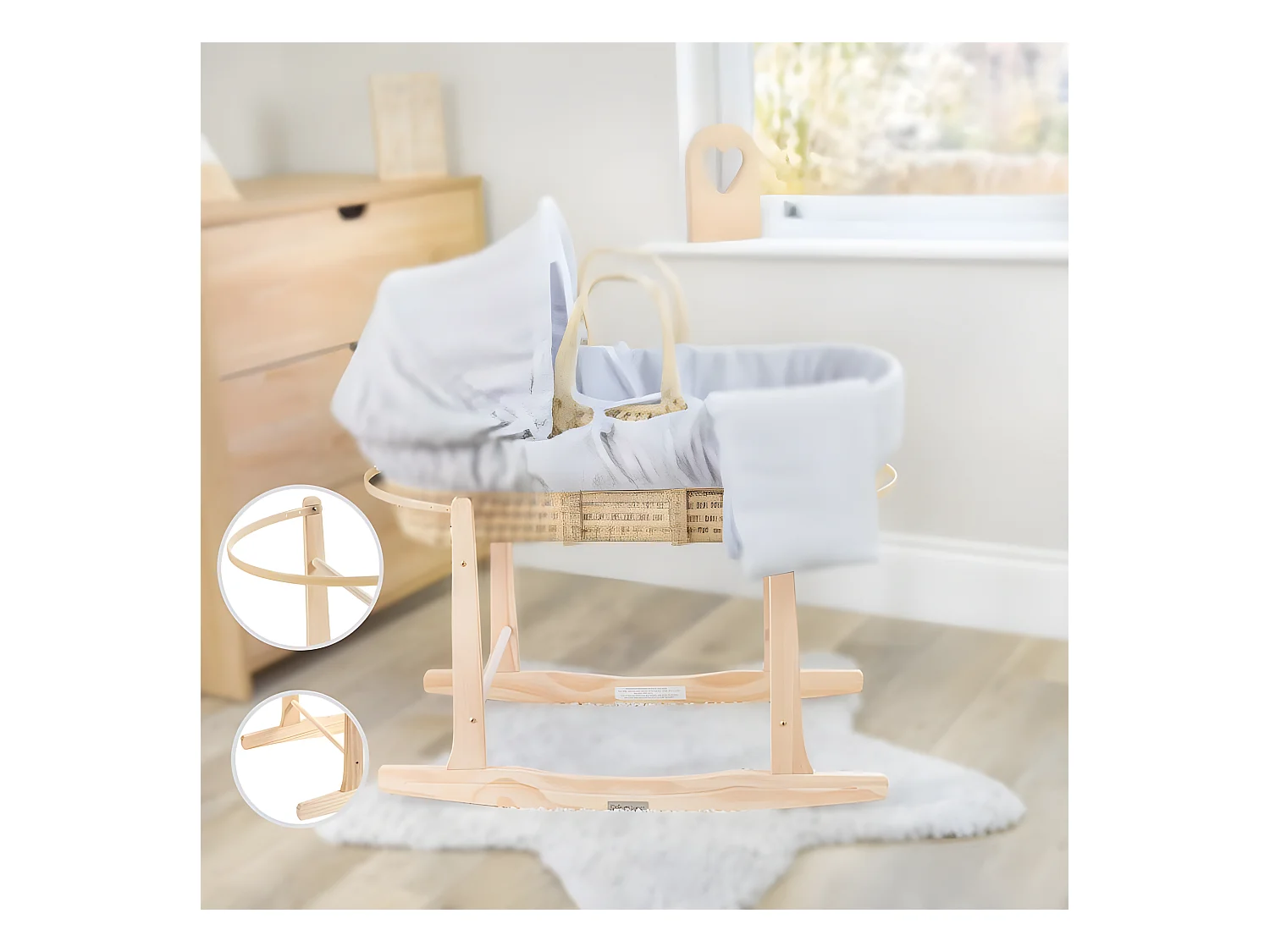 Schaukelbeine für Moseskorb Holz beige 60x30/33.5x70/83.5cm