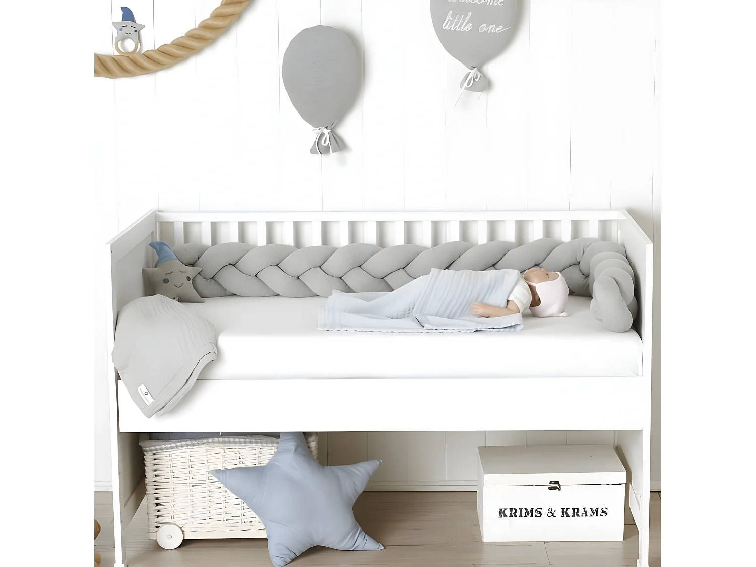 Tour de lit coussin polyester gris 150x11cm