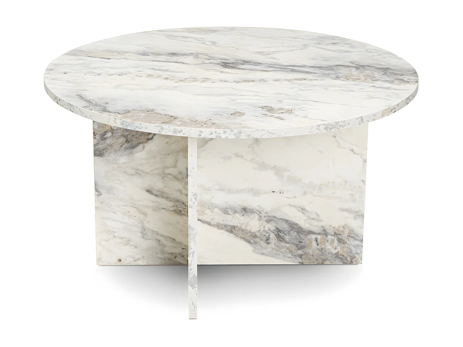 Table basse ronde style contemporain Nivalia D80cm Effet marbre Blanc