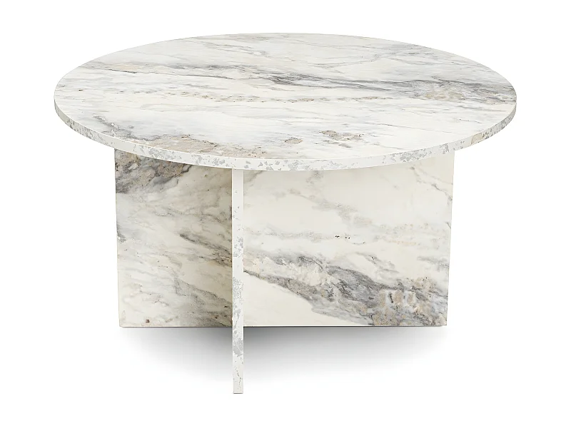 Table basse ronde style contemporain Nivalia D80cm Effet marbre Blanc