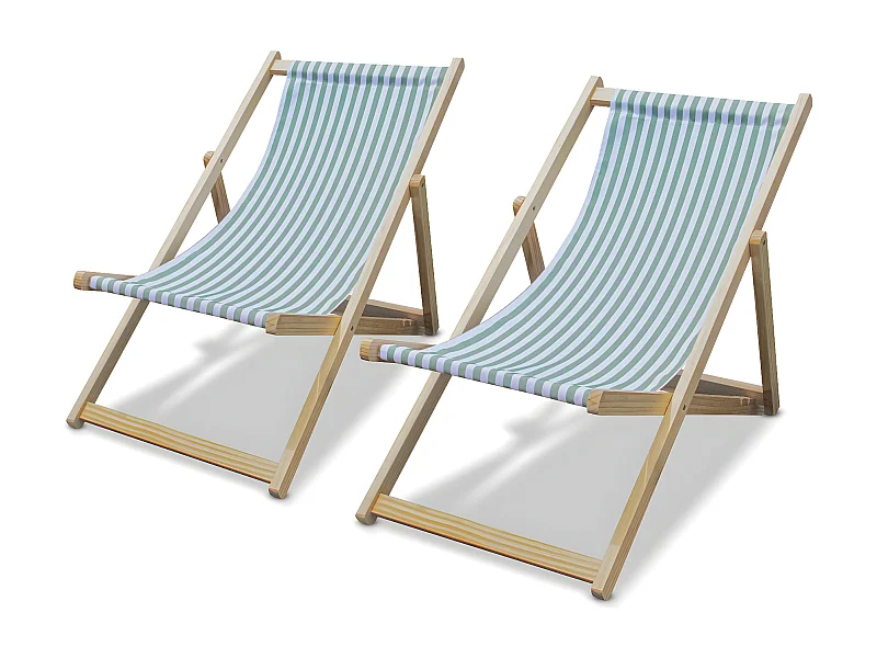 Tamigi- Conjunto de 2 tumbonas de madera maciza y textilene