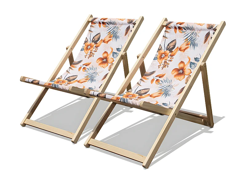 Tamigi- Conjunto de 2 tumbonas de madera maciza y textilene