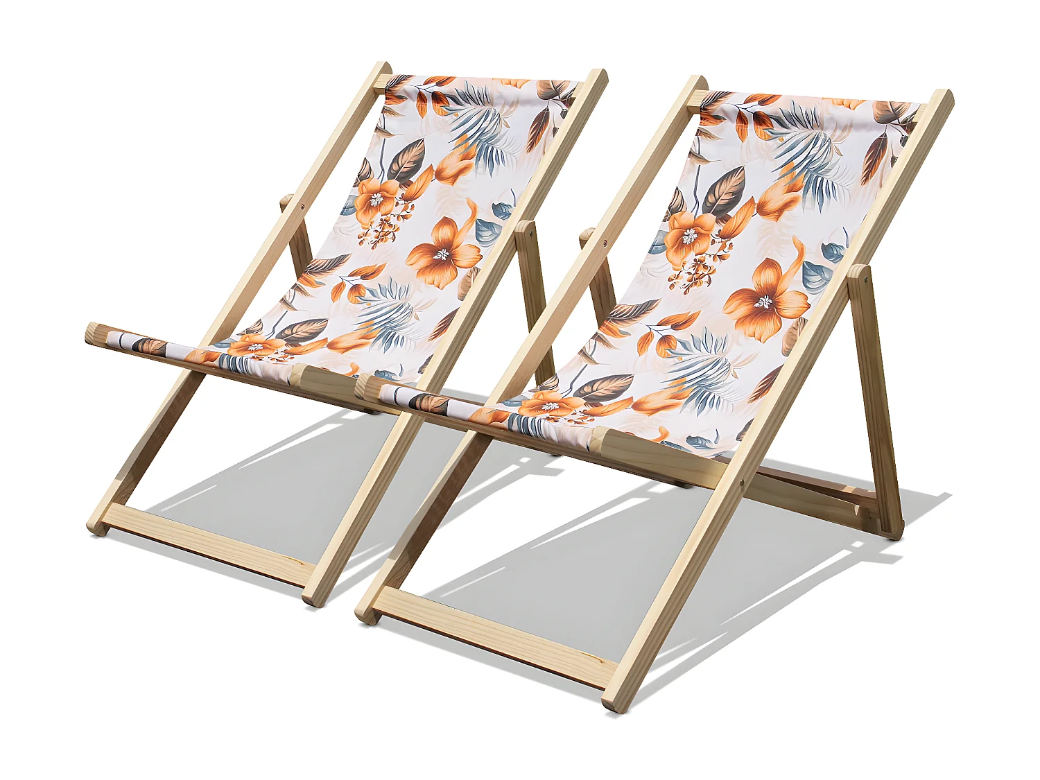 Tamigi - Set de 2 chaises longues en bois massif et textilène