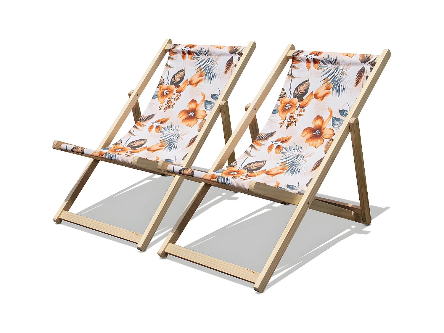 Tamigi - Set de 2 chaises longues en bois massif et textilène
