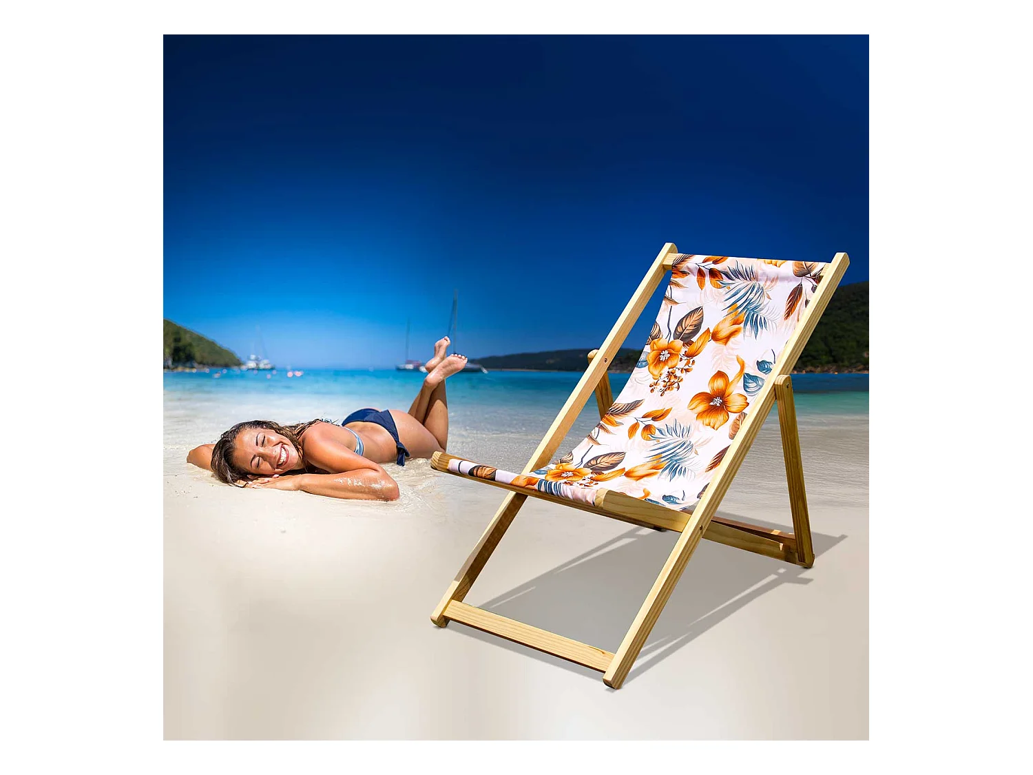 Tamigi- Conjunto de 2 tumbonas de madera maciza y textilene