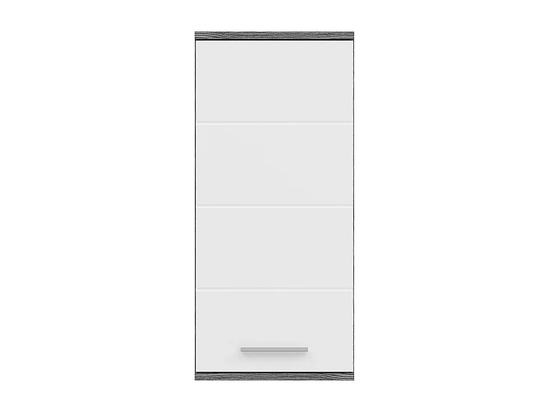 Kaleb - Meuble haut en mélaminé blanc et argenté  (L/H/P : 35x77x25 cm)