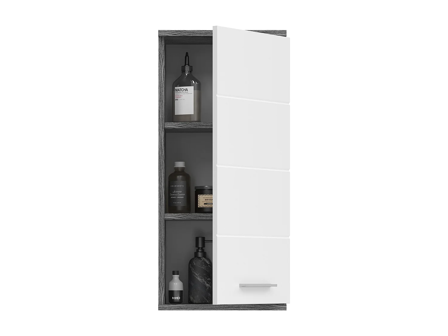 Kaleb - Meuble haut en mélaminé blanc et argenté  (L/H/P : 35x77x25 cm)