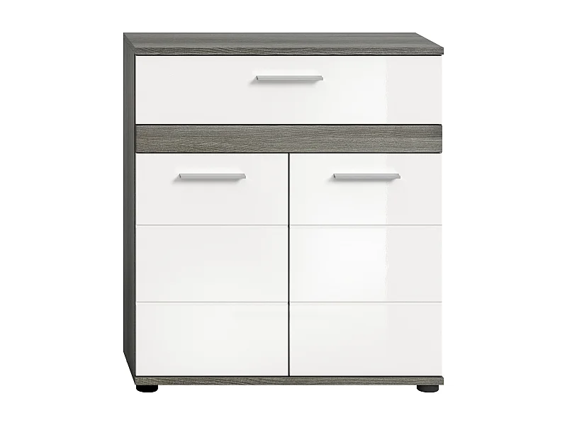 Kaleb - Meuble bas en mélaminé blanc et argenté (L/H/P : 71x79x31 cm)