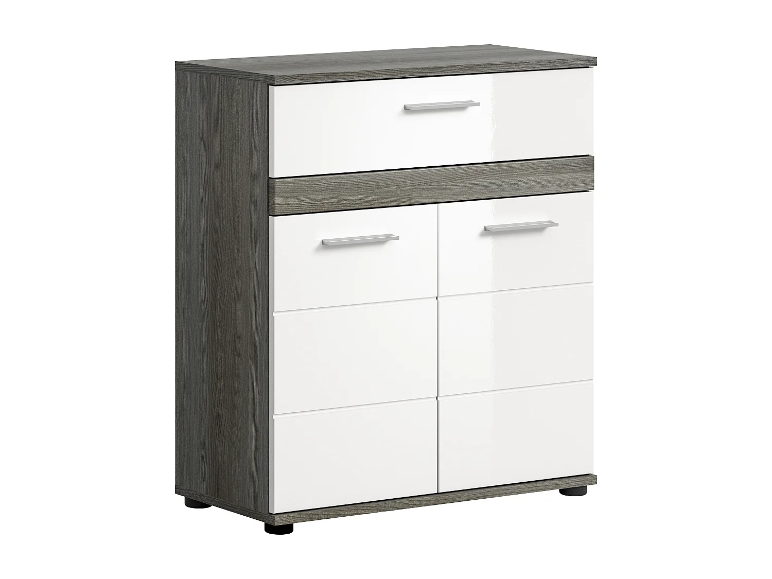 Blake Badschrank 1 Schublade 2 Türen weiß Hochglanz, grau.
