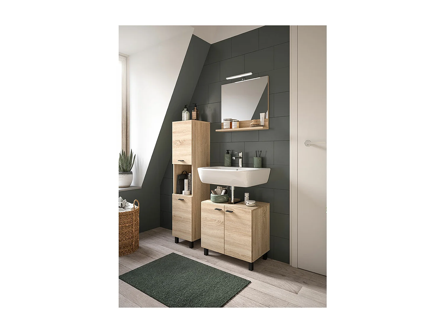 Boston Hochschrank Bad 2 Türen 1 Fach Eiche Dekor.