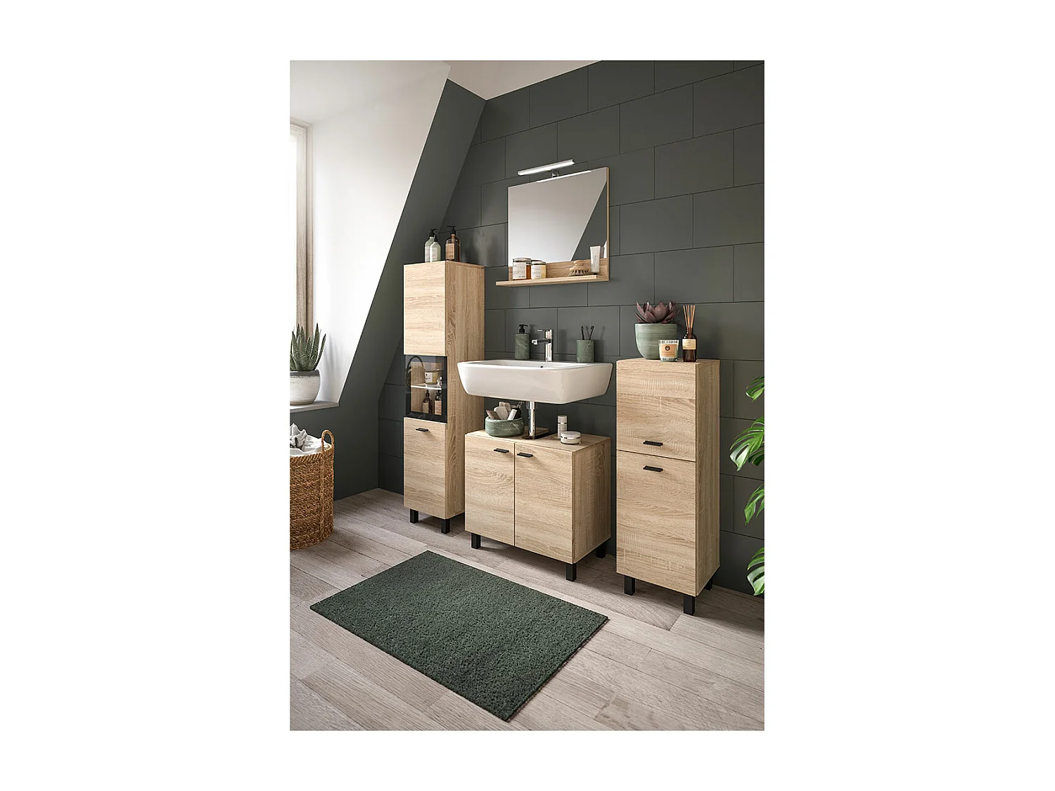 Boston Hochschrank Bad 1 Tür Eiche Dekor.