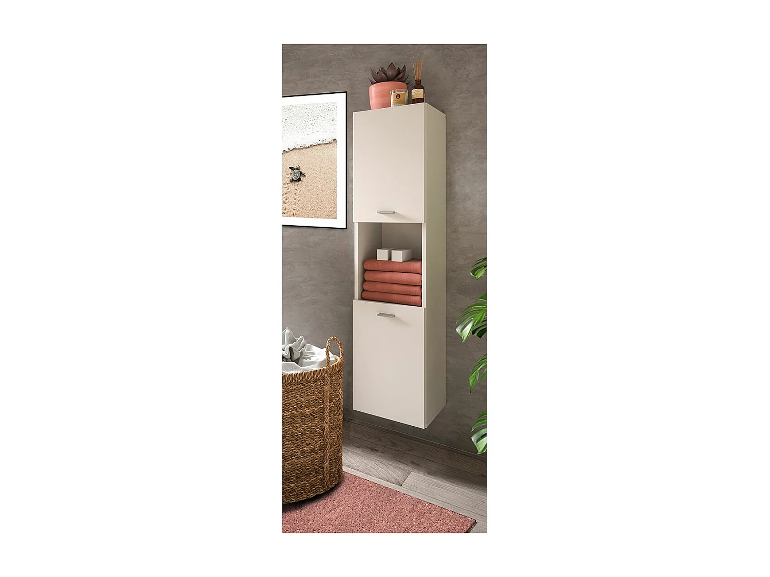 Mueble alto baño Boston 2 puertas 1 ambiente blanco.