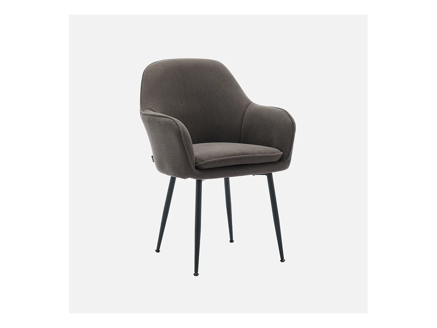 Fauteuil en velours côtelé gris foncé et pieds en métal noir mat. L 57 x P 59 x H 84.5