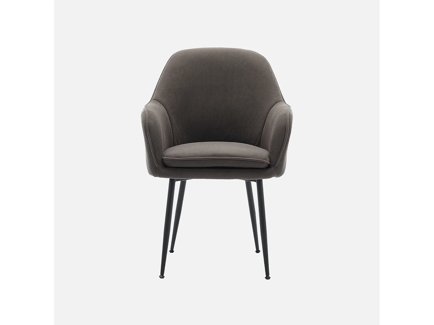 Fauteuil en velours côtelé gris foncé et pieds en métal noir mat. L 57 x P 59 x H 84.5