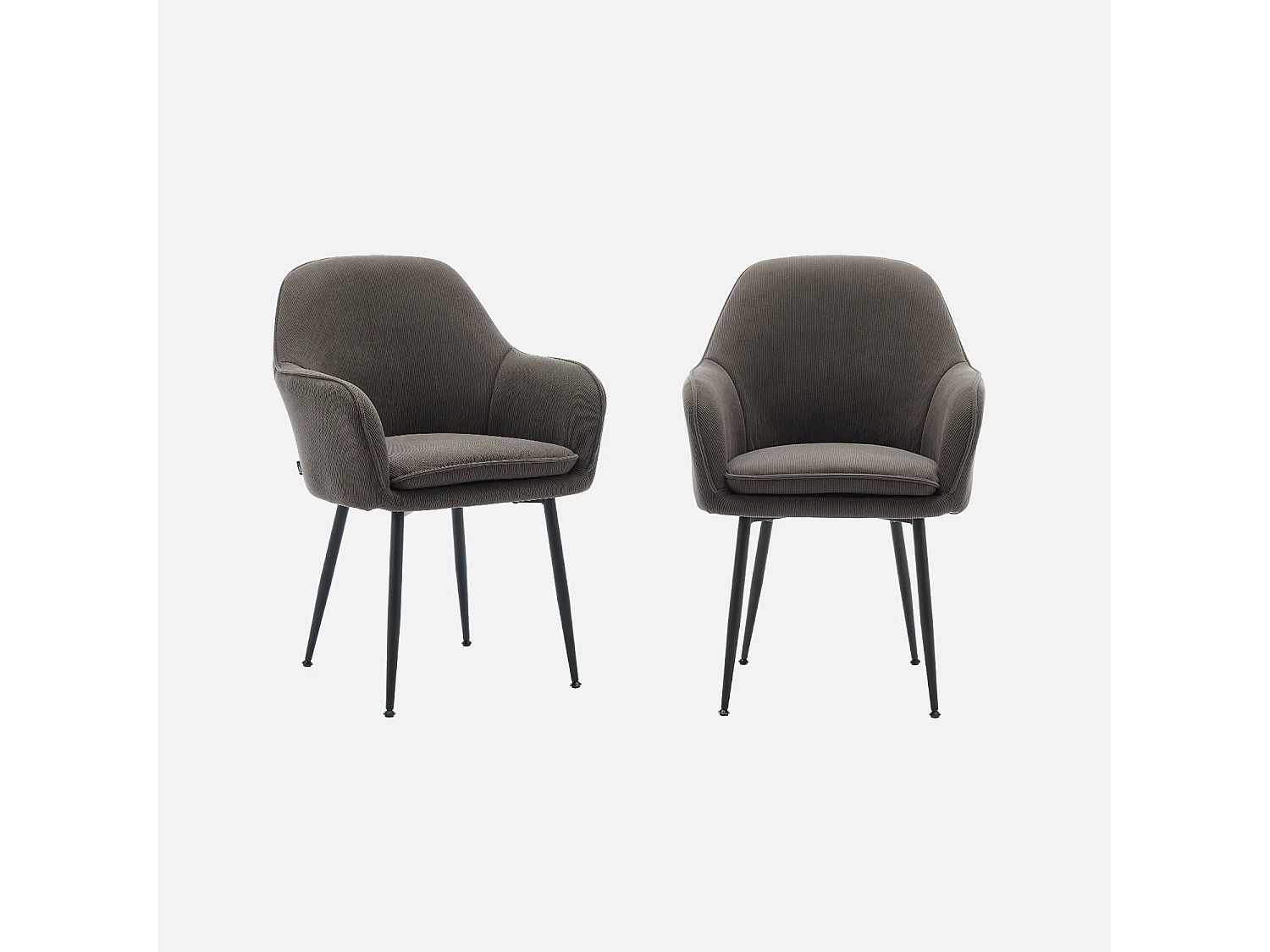 Set di 2 poltrone in velluto a coste con gambe in metallo nero opaco,