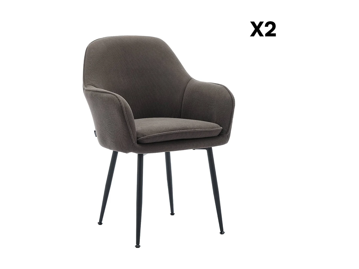 Set 2 poltrone in velluto a coste con gambe in metallo, grigio scuro