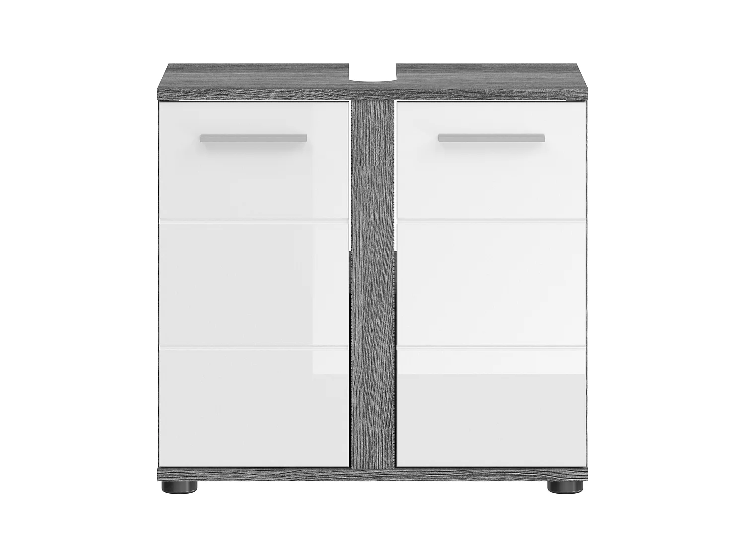 Kaleb - Meuble sous-lavabo en mélaminé blanc et argenté (L/H/P : 60x57x34 cm)