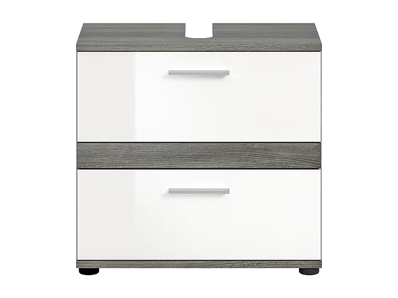 Kaleb - Meuble sous-lavabo en mélaminé blanc et argenté  (L/H/P : 60x57x34 cm)