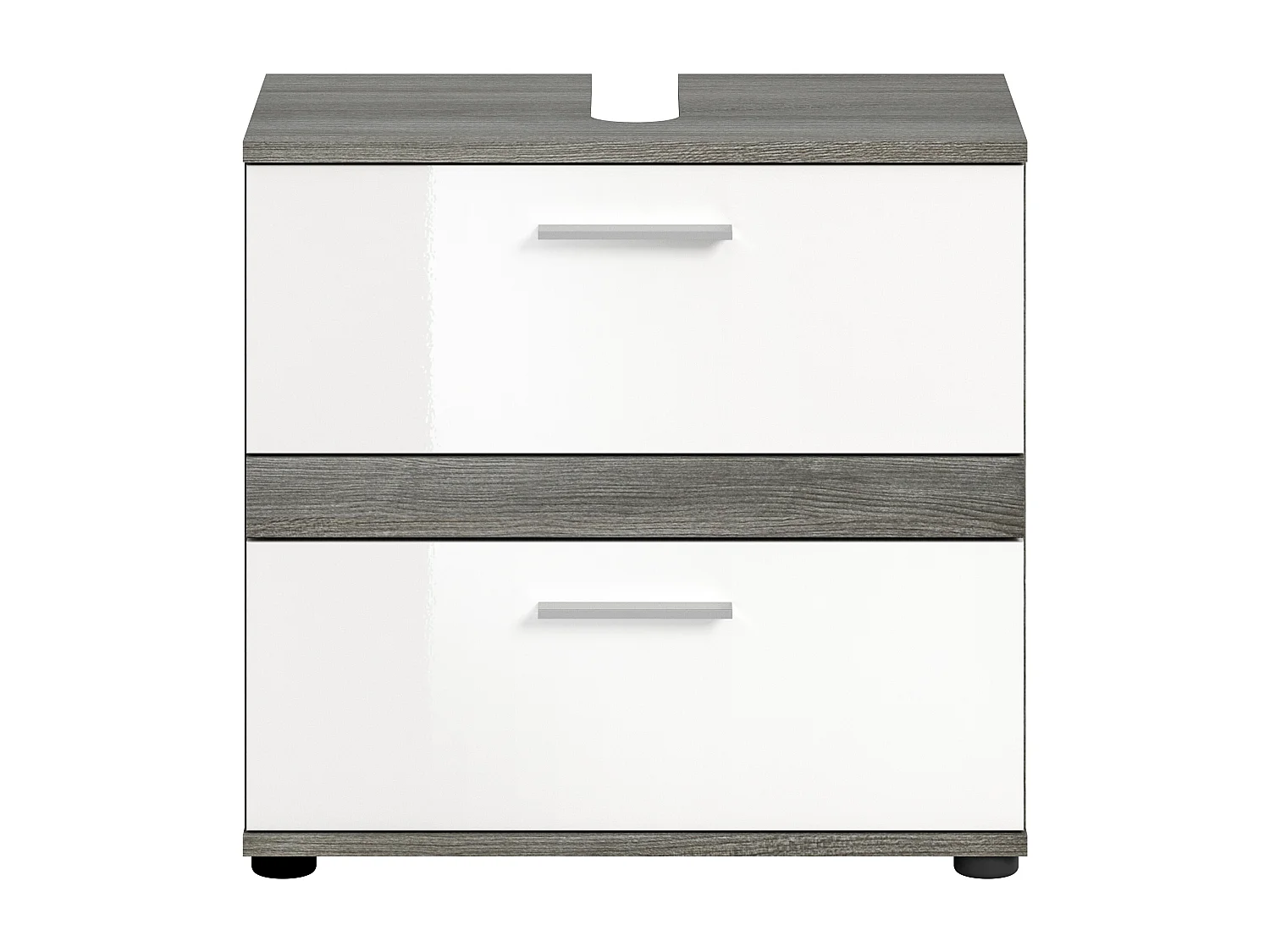 Kaleb - Meuble sous-lavabo en mélaminé blanc et argenté  (L/H/P : 60x57x34 cm)